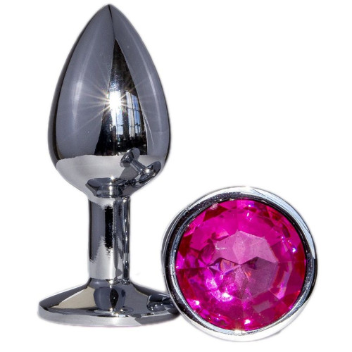 Металлическая анальная втулка с ярко-розовым кристаллом - 7,2 см. (ярко-розовый)