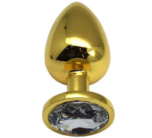 Золотистая анальная пробка с прозрачным кристаллом - 9 см. (прозрачный)