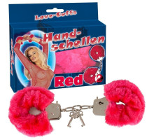 Малиновые меховые наручники Love Cuffs Red (малиновый)