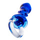 Синяя стеклянная анальная втулка с ручкой-кольцом - 16 см. (синий)