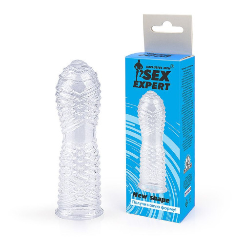 Закрытая прозрачная насадка на пенис с ребрышками - 13 см. (прозрачный)