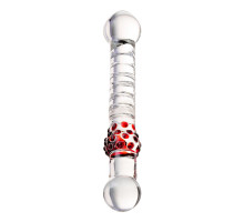 Стеклянный стимулятор с ручкой-шаром и цветными пупырышками - 22 см. (прозрачный)