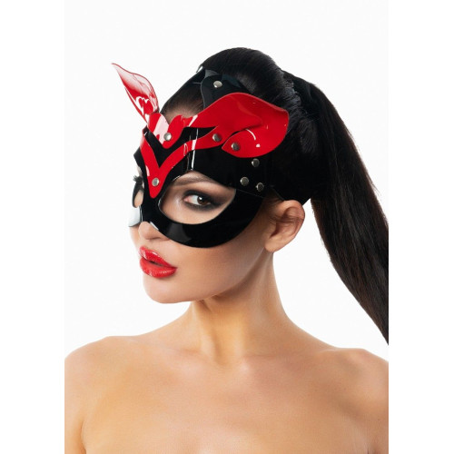 Черно-красная лакированная маска кошки с ушками (черный с красным)