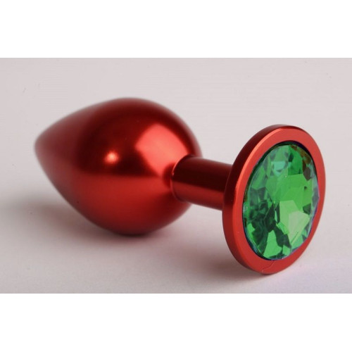 Красная анальная пробка с зелёным стразом - 7,6 см. (зеленый)