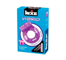 Фиолетовое эрекционное виброкольцо Luxe VIBRO  Бешеная гейша  + презерватив (фиолетовый)