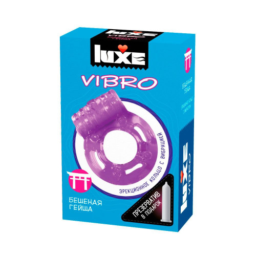 Фиолетовое эрекционное виброкольцо Luxe VIBRO  Бешеная гейша  + презерватив (фиолетовый)