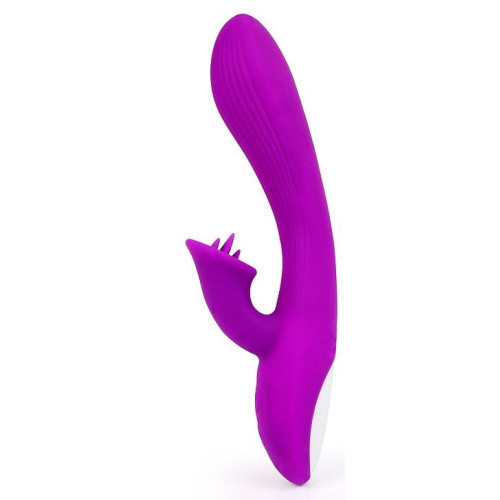 Фиолетовый рельефный вибратор-кролик QUEJOY - 25 см. (фиолетовый)