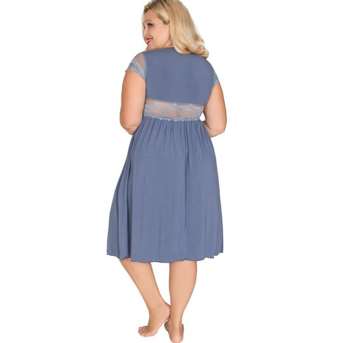 Сорочка plus size из вискозы с резинкой под грудью (грязно-синий|5X)