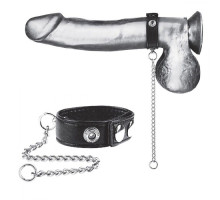 Утяжка на пенис с поводком Snap Cock Ring With 12  Leash (черный с серебристым)