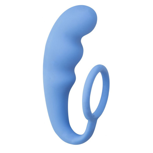 Голубое эрекционное кольцо с анальным стимулятором Mountain Range Anal Plug (голубой)