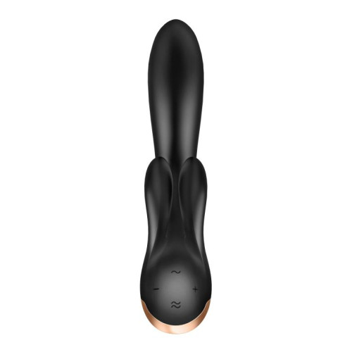 Черный вибратор-кролик Double Flex с двумя клиторальными отростками - 20,1 см. (черный)