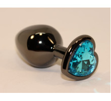Чёрная пробка с голубым сердцем-кристаллом - 7 см. (голубой)