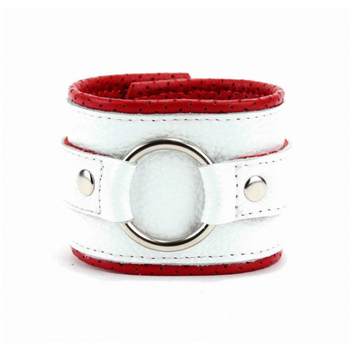 Бело-красные кожаные наручники с кольцом (белый с красным)