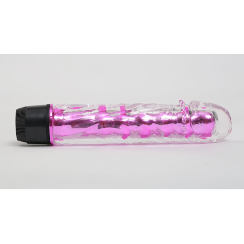Прозрачно-розовой вибратор с пупырышками - 17,5 см. (розовый)