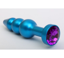 Синяя фигурная анальная пробка с фиолетовым кристаллом - 11,2 см. (фиолетовый)