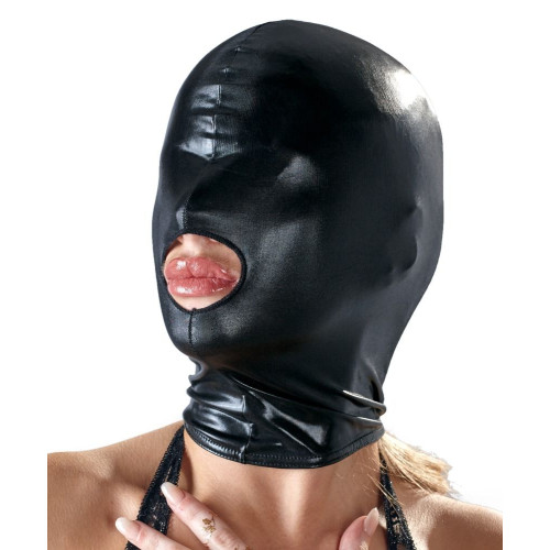 Черная эластичная маска на голову с отверстием для рта (черный)