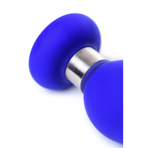 Синяя силиконовая анальная втулка с ограничителем - 10 см. (синий)