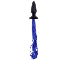 Чёрная анальная пробка с синим хвостом Unicorn Tails Blue (синий с черным)