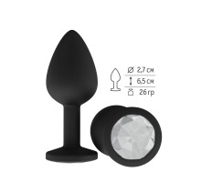 Чёрная анальная втулка с прозрачным кристаллом - 7,3 см. (прозрачный)
