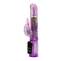 Фиолетовый силиконовый вибратор с подвижной головкой в пупырышках - 21 см. (фиолетовый)