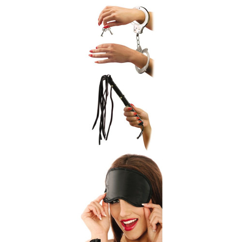 Набор для эротических игр Lover s Fantasy Kit - наручники, плетка и маска (черный с серебристым)