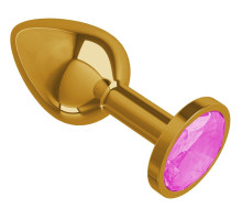Золотистая анальная втулка с розовым кристаллом - 7 см. (розовый)