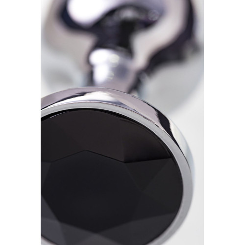 Маленькая серебристая анальная втулка с чёрным кристаллом - 6 см. (серебристый с черным)