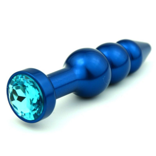 Синяя фигурная анальная пробка с голубым кристаллом - 11,2 см. (голубой)