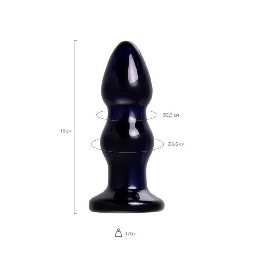 Черная стеклянная вибровтулка - 11 см. (черный)