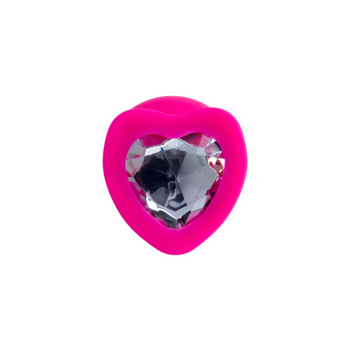 Розовая анальная втулка Diamond Heart с прозрачным кристаллом - 9,5 см. (прозрачный)