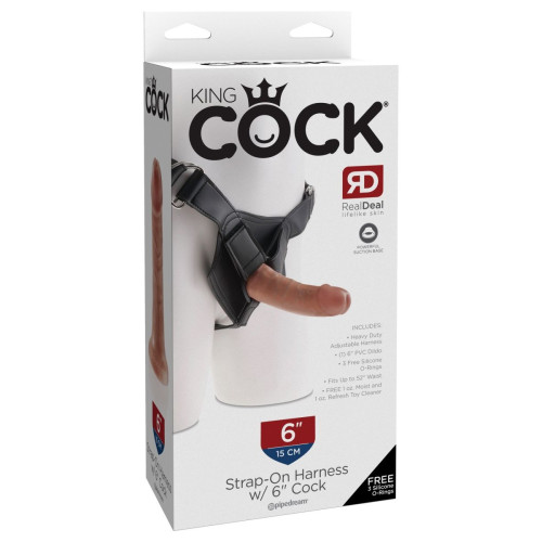 Кофейный страпон Strap-on Harness Cock - 15,2 см. (кофейный)