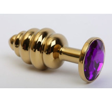 Золотистая рифлёная пробка с фиолетовым стразом - 8,2 см. (фиолетовый)
