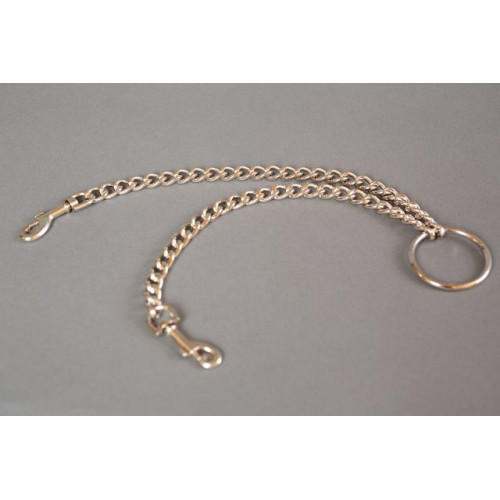 Металлическая цепь с центральным кольцом и карабинами по обе стороны (серебро)