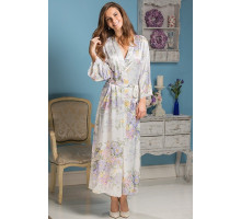 Длинный шелковый халат Lilianna с цветочным принтом (молочный|S-M)
