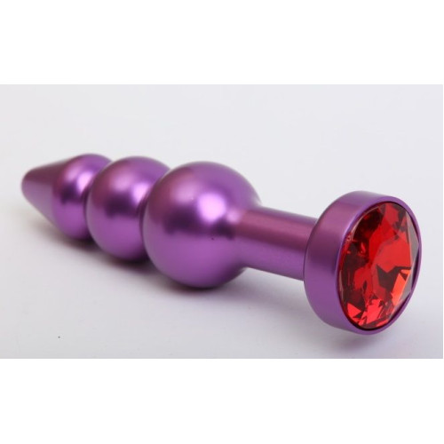 Фиолетовая фигурная анальная ёлочка с красным кристаллом - 11,2 см. (красный)