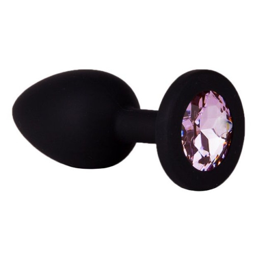 Чёрная анальная втулка с розовым кристаллом - 7,3 см. (розовый)