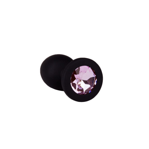 Чёрная анальная втулка с розовым кристаллом - 7,3 см. (розовый)