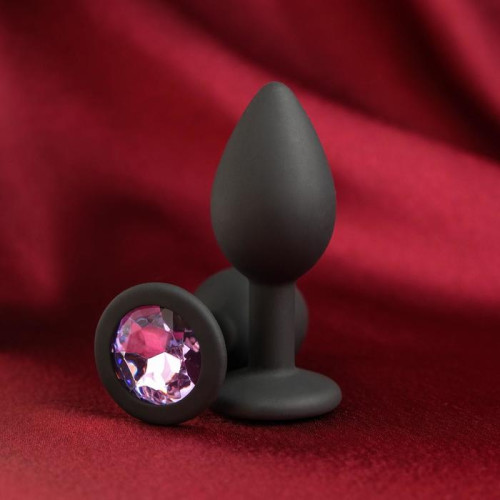 Черная анальная пробка с лиловым кристаллом - 7,2 см. (черный)