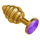 Золотистая пробка с рёбрышками и фиолетовым кристаллом - 7 см. (фиолетовый)