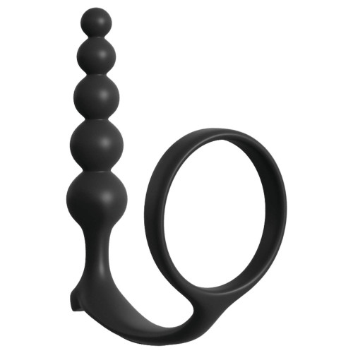 Черная анальная цепочка с эрекционным кольцом Ass-gasm Cockring Anal Beads (черный)