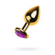 Золотистый анальный плаг с фиолетовым кристаллом-сердцем - 8 см. (фиолетовый)