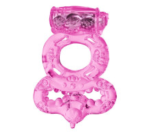 Розовое эрекционное кольцо с вибратором и подхватом (розовый)