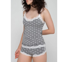 Легкая меланжевая пижамка с кружевом (серый|XL)