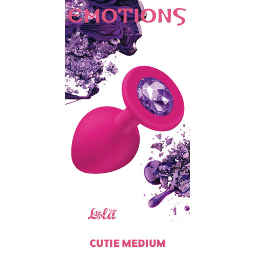 Средняя розовая анальная пробка Emotions Cutie Medium с фиолетовым кристаллом - 8,5 см. (фиолетовый)