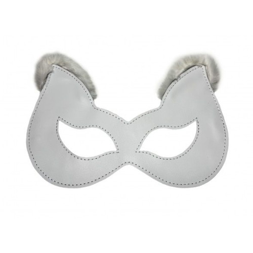 Белая маска из натуральной кожи с мехом на ушках (белый)