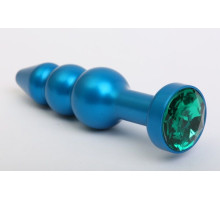 Синяя фигурная анальная пробка с зелёным кристаллом - 11,2 см. (зеленый)