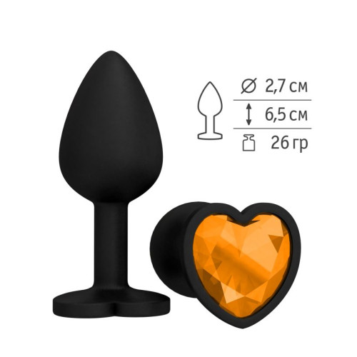 Черная силиконовая пробка с оранжевым кристаллом - 7,3 см. (оранжевый)