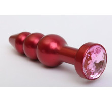 Красная анальная ёлочка с розовым кристаллом - 11,2 см. (розовый)