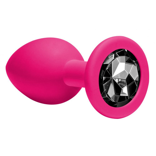 Средняя розовая анальная пробка Emotions Cutie Medium с чёрным кристаллом - 8,5 см. (черный)