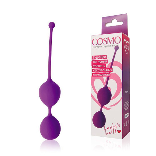 Фиолетовые двойные вагинальные шарики Cosmo с хвостиком для извлечения (фиолетовый)